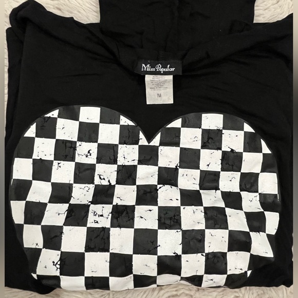 Miss Popular Checkered Heart Long Sleeve Hoodie - Picture 2 of 3
